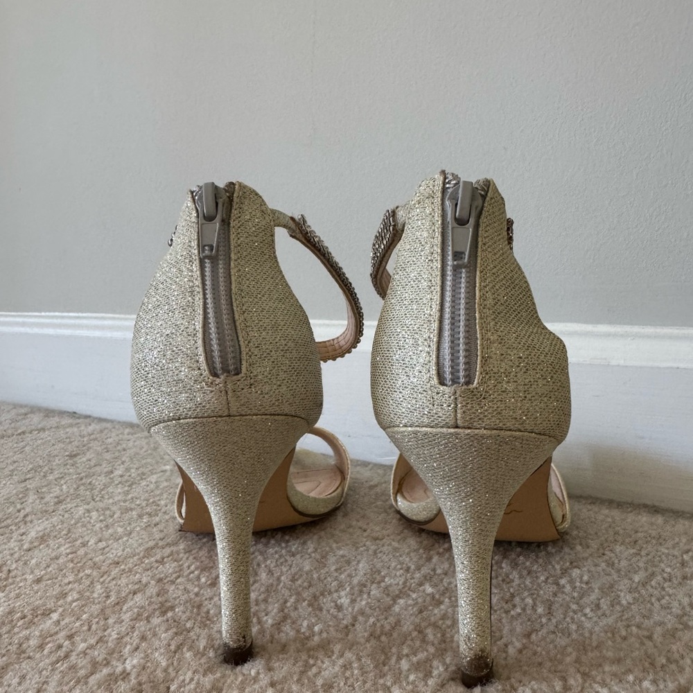 Nina Gold Rhinestone Ankle-Strap Stiletto Sandals - Picture 3 of 6
